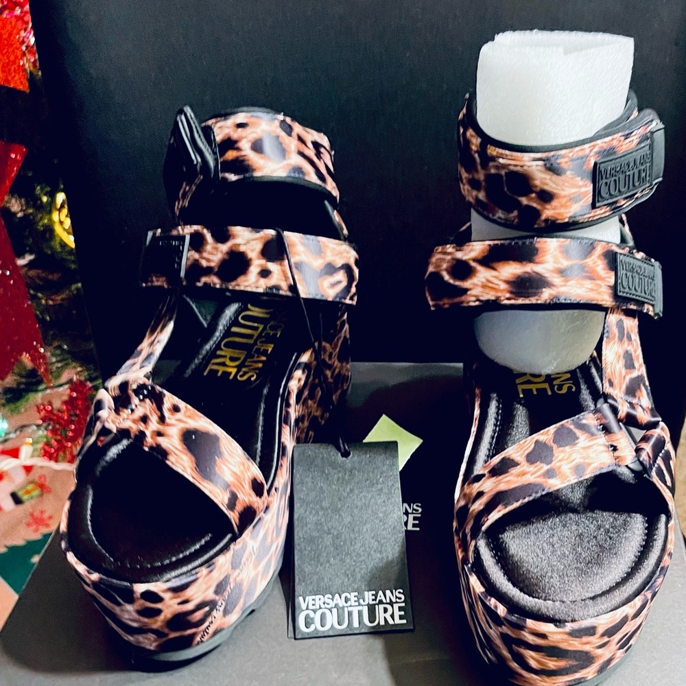 🔥🔥 Versace Jeans Leopard Platform Sandals Size 8 🛍🛍